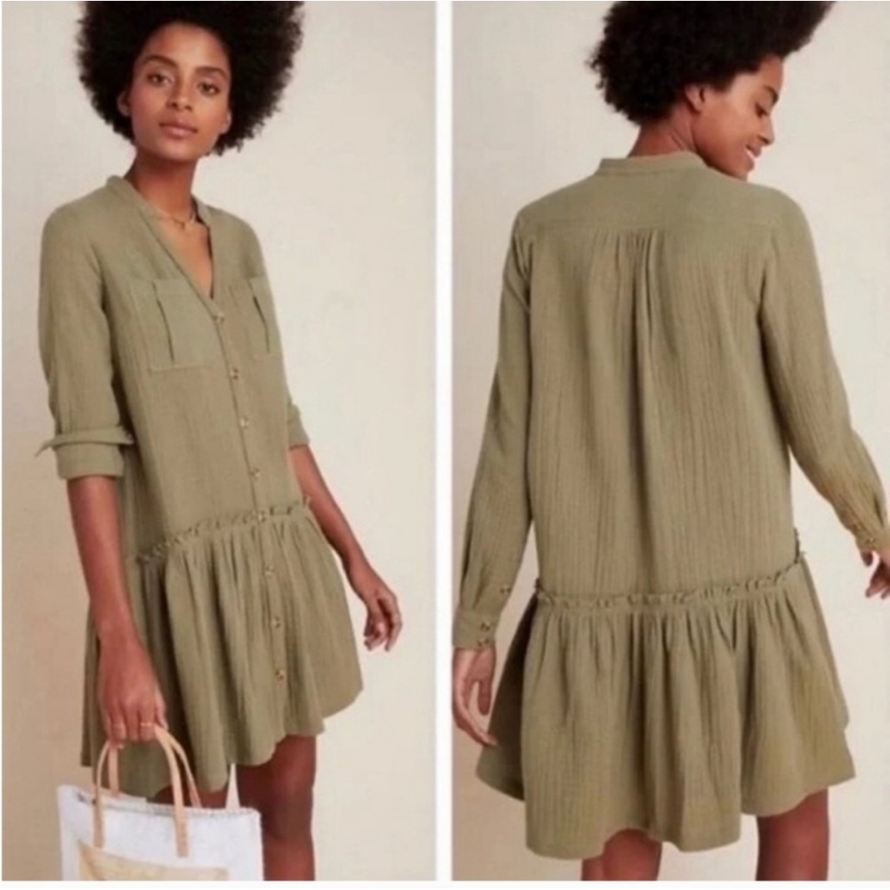 Anthropologie‎ Maeve Katie Textured Gauze Utility Drop Waist Dress